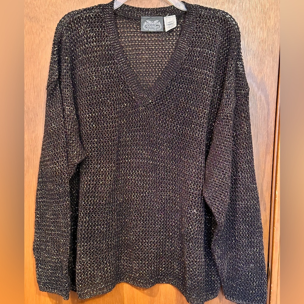 The Villager Woman‎ Black & Gold Sparkle Sweater 2X